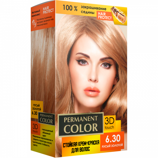 Крем-фарба для волосся з окислювачем «Permanent Color» тон «Русявий золотий» № 6.30