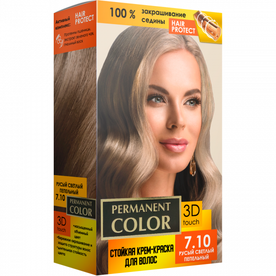 Крем-фарба для волосся з окислювачем «Permanent Color» тон «Русявий світлий попелястий» № 7.10