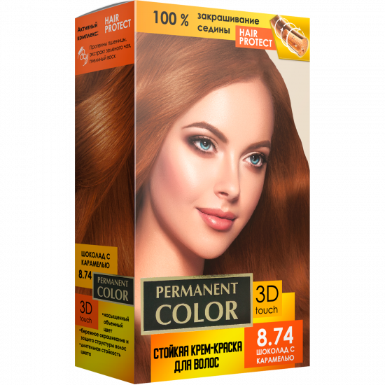 Крем-фарба для волосся з окислювачем «Permanent Color» тон «Шоколад з карамеллю» № 8.74