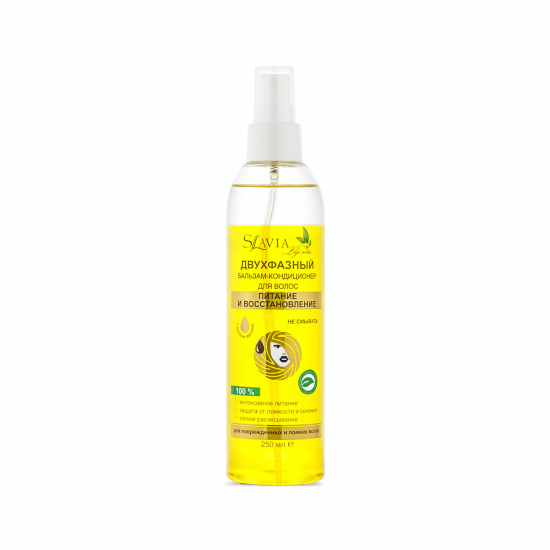 Two-phase balm-conditioner "SLAVIA Lege Artis" nutrition and restoration for damaged, dry and brittle hair, 250 ml Two-phase balm-conditioner "SLAVIA Lege Artis" nutrition and restoration for damaged, dry and brittle hair, 250 ml